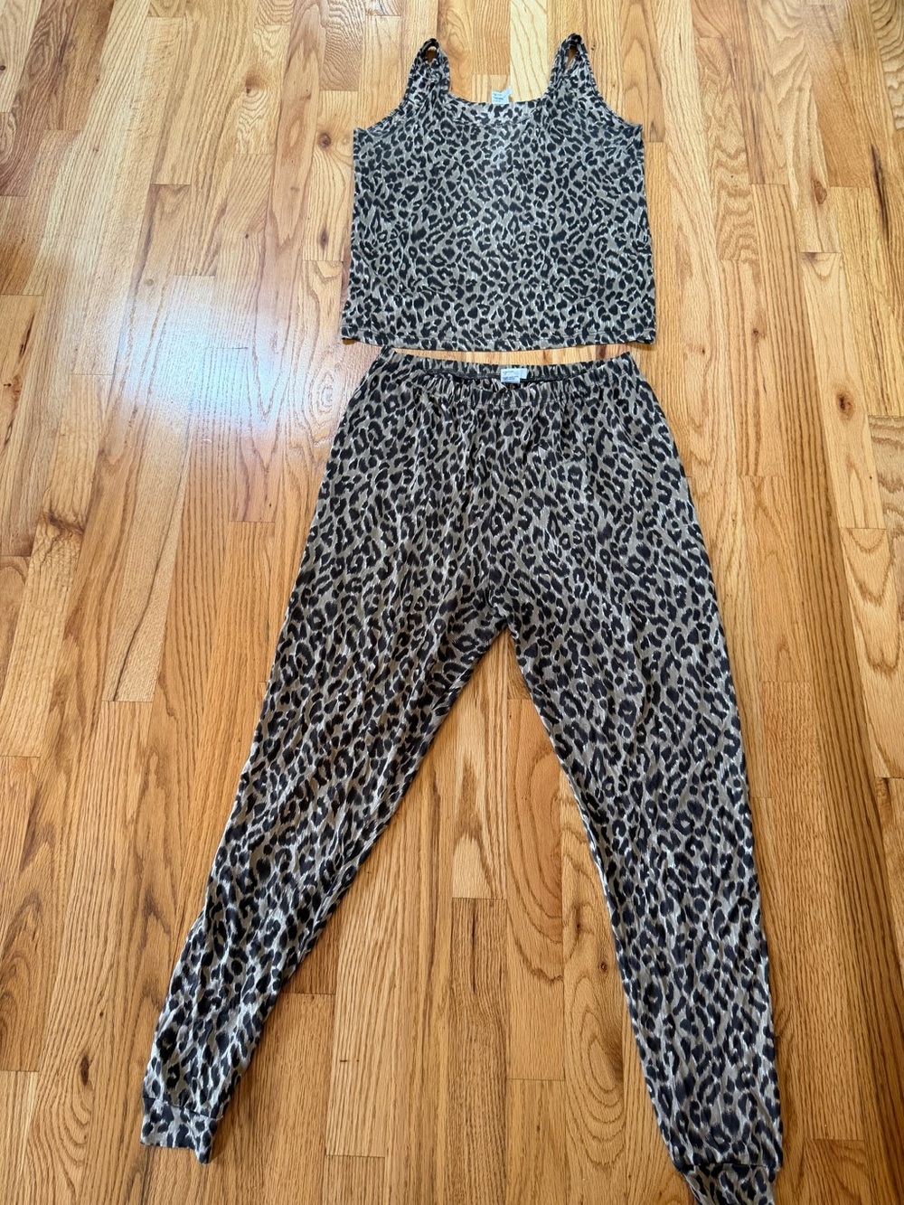 Women's Leopard-Print Pajama Tank & Jogger Set - Taupe/Black